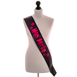 Black Hen Party Sash With Hot Pink Text 