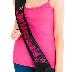 Black sash with shiny pink text
