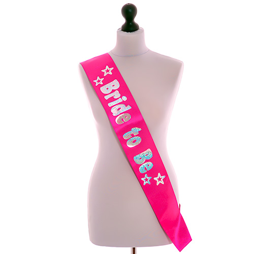 Hot Pink Bride To Be Sash With Shiny Silver Text 