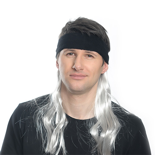 Silver Mullet With Black Head Band Worn By Model