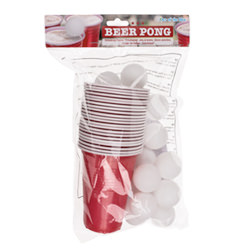 Beer pong set with 12 plastic cups.