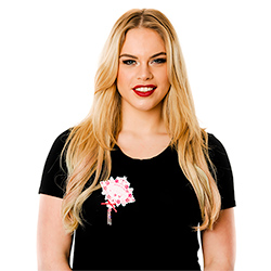 Model Wearing Pink Cardboard Bride to be badge