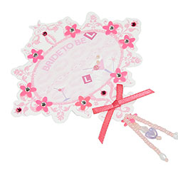 Pink Cardboard Bride to be badge On White Packaging Side Angle