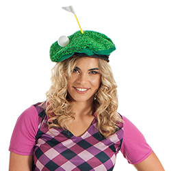 Golfing green beret with golf ball and flag