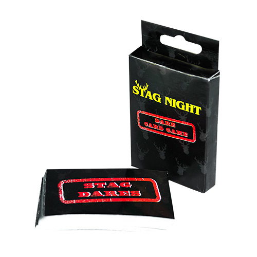 A pack of stag night dare cards with some lying out in a pile at the front