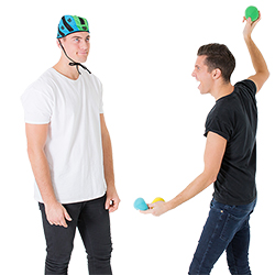 Three squidgy balls in blue, green and yellow