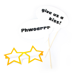 Speech bubbles and star shaped glasses