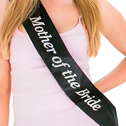 Black satin sash with sparkly silver writing