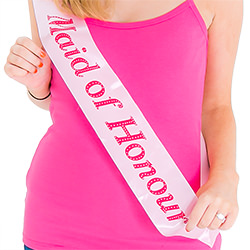 A model wearing the sash and looking at the camera