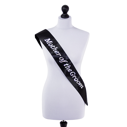 Mother of the Groom sash in black with silver lettering