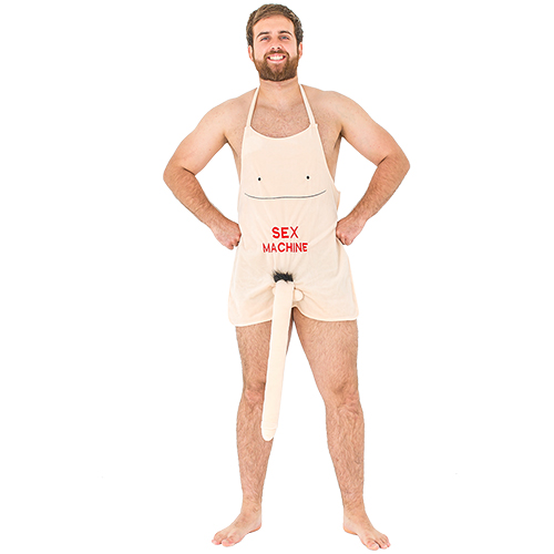 Model proudly wearing the willy apron 