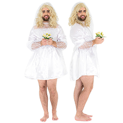 Male bride costume modelled from the front and side