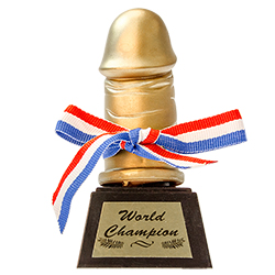 The front of the golden willy trophy 