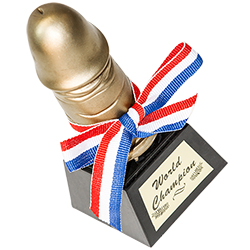 A shot of the golden willy with Union Jack ribbon from the top 