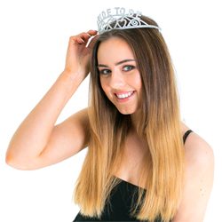 Model wearing the Bride-to-Be glitter tiara 
