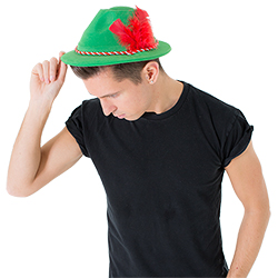 The hat seen on model at a side view with head down
