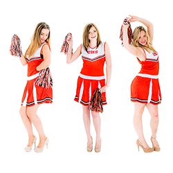 Three women in the cheerleader costumes 