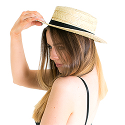 Model wearing Straw Boater Hat