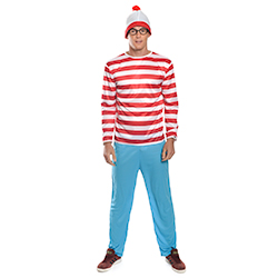 Official Wheres Wally Costume Includes Stripe T-Shirt, Hat & Blue Trousers
