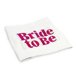 The pink Bride to Be transfer on a white T-shirt