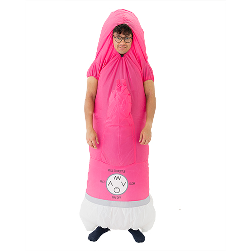 A model wearing the inflatable costume.