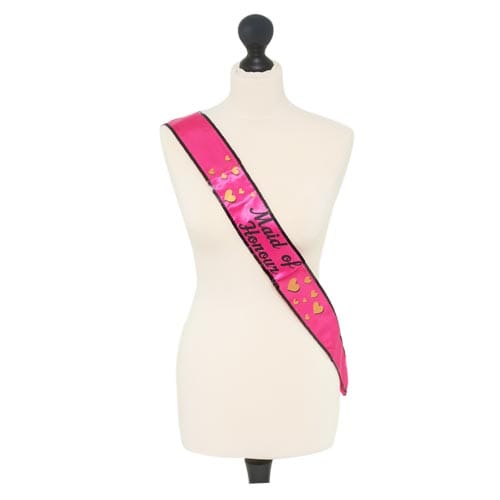 Maid Of Honour Sash Black With Pink Writing 
