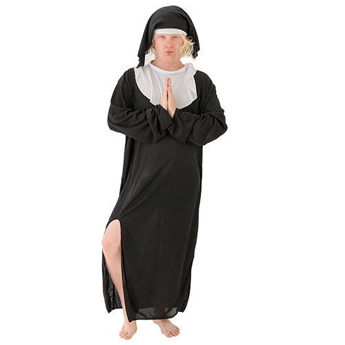 A model in the nun costume praying.