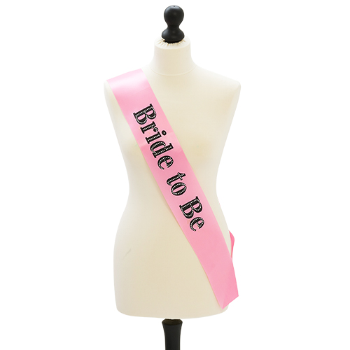 Bride to be pink diamante sash on a mannequin