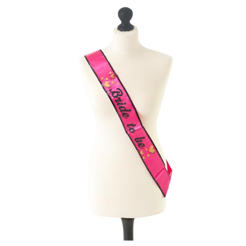 Hot pink Bride-to-Be sash on a mannequin