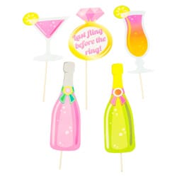 Some drink and slogan props lying out 