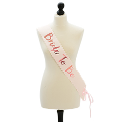 Rose gold bride to be sash with white background