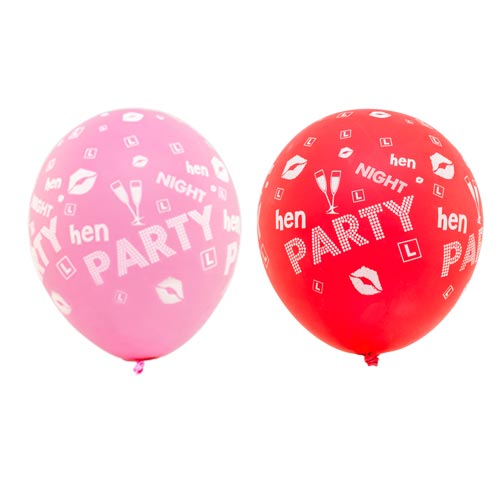 A pink and a red hen party balloon