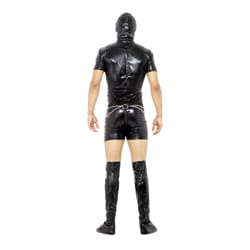 The back of a man wearing a gimp costume