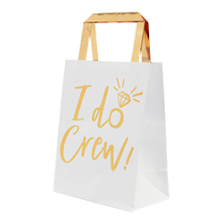 White gift bags with gold foil design
