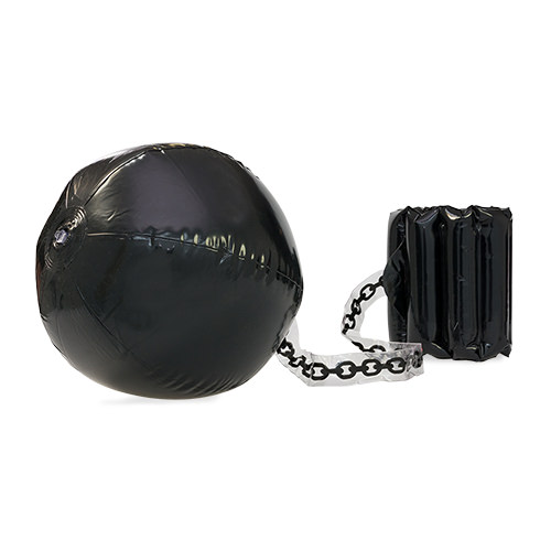Inflatable ball and chain with leg cuff