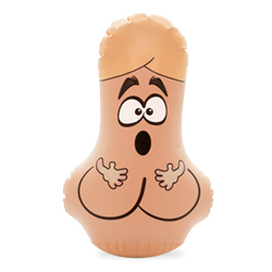 The front of the whack a willy have a funny face design.