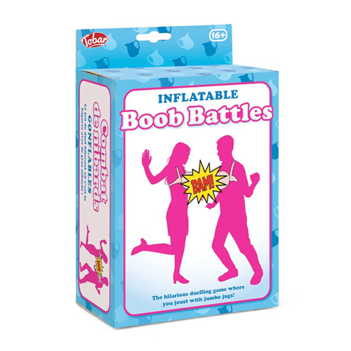The packaging for the inflatable boob battles.