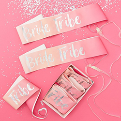 Pack of six bright pink bride tribe sashes.