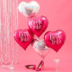 Full set of five balloons, pink and silver.