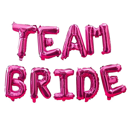 Hot pink foil team bride balloons