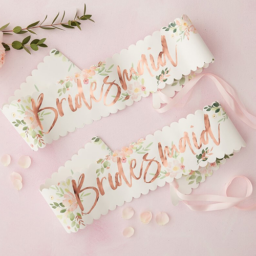 pack of two floral Team Bride bridesmaid sashes.