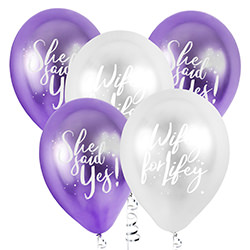 The five balloons against a white background.