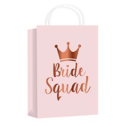 Pink and rose gold bride squad gift bags.