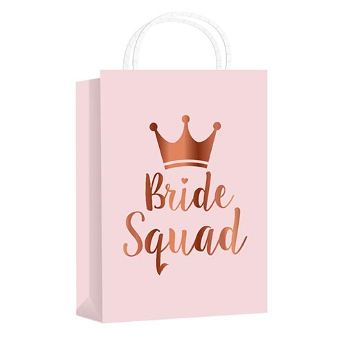 Pink and rose gold bride squad gift bags.