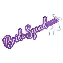Bright purple Bride Squad sash.