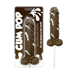 Dark chocolate lolly in its packaging.