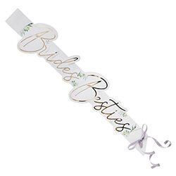 White and gold brides besties sash on a white background.