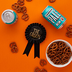 The badge seen with some ale and pretzels.