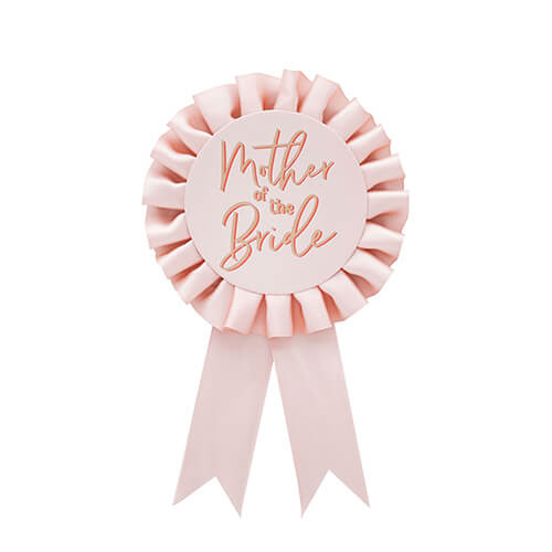 Pink mother of the bride rosette badge.