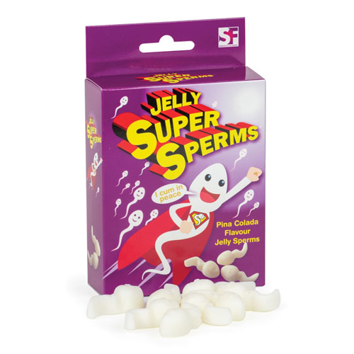 The box of jelly super sperms with some of the jellies out of the packaging.